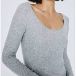 Eileen Fisher Tencel Cashmere Silk Light Gray Scoop Neck Long Sleeve Top